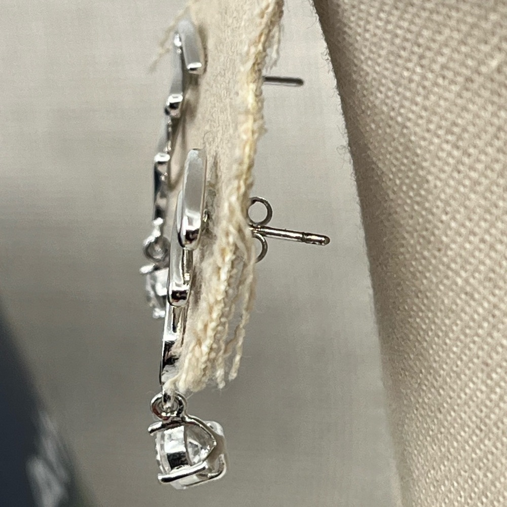 Unique Diamonique Sterling Silver 925 Earrings – 1" Length, 4.6g - Picture 13 of 17